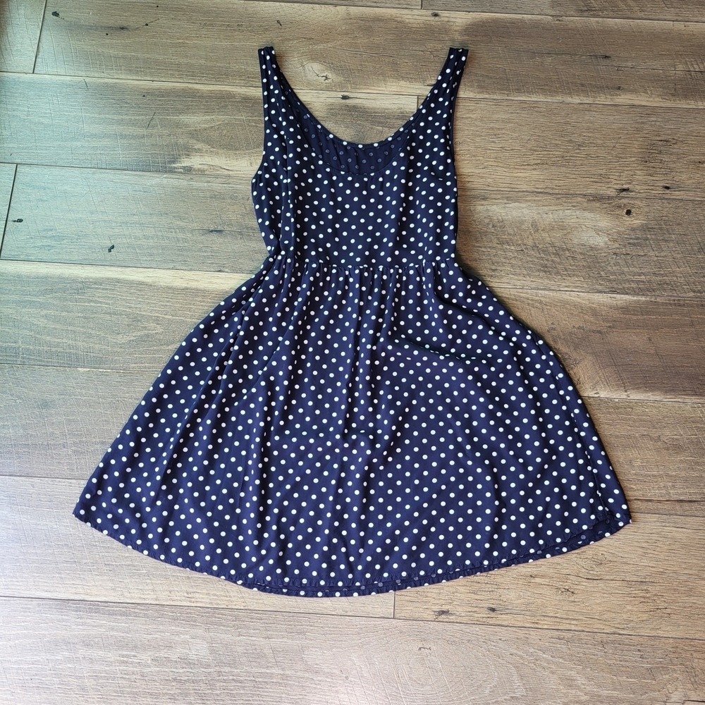 H&M Divided Navy Blue White Polka Dot Sleeveless Fit Flare Skater Mini Dress 8